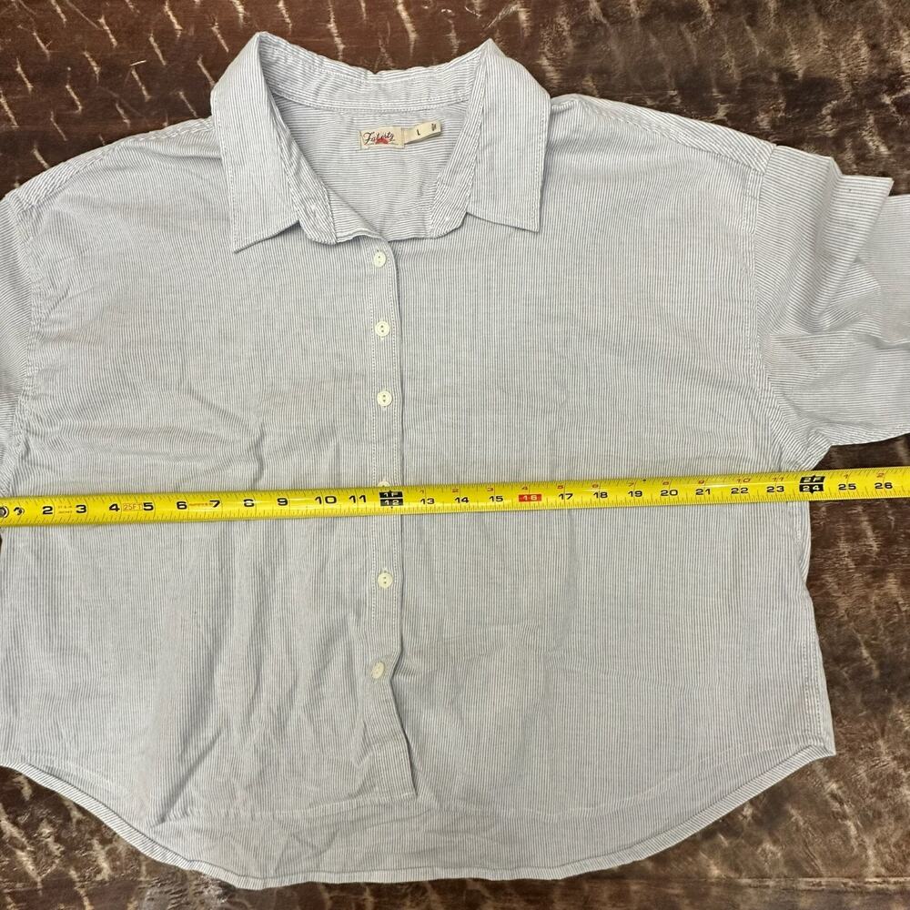 Faherty Stretch Oxford Button Down Shirt Mens Large Blue White Pinstripe Pocket - Picture 6 of 8